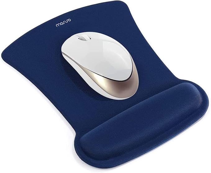 MOSISO Wrist Rest Support for Mouse Pad & Keyboard Set, Ergonomic Mousepad Non-Slip Base Home/Office Easy Typing Cushion with Neoprene Cloth & Raised Memory Foam, Navy Blue