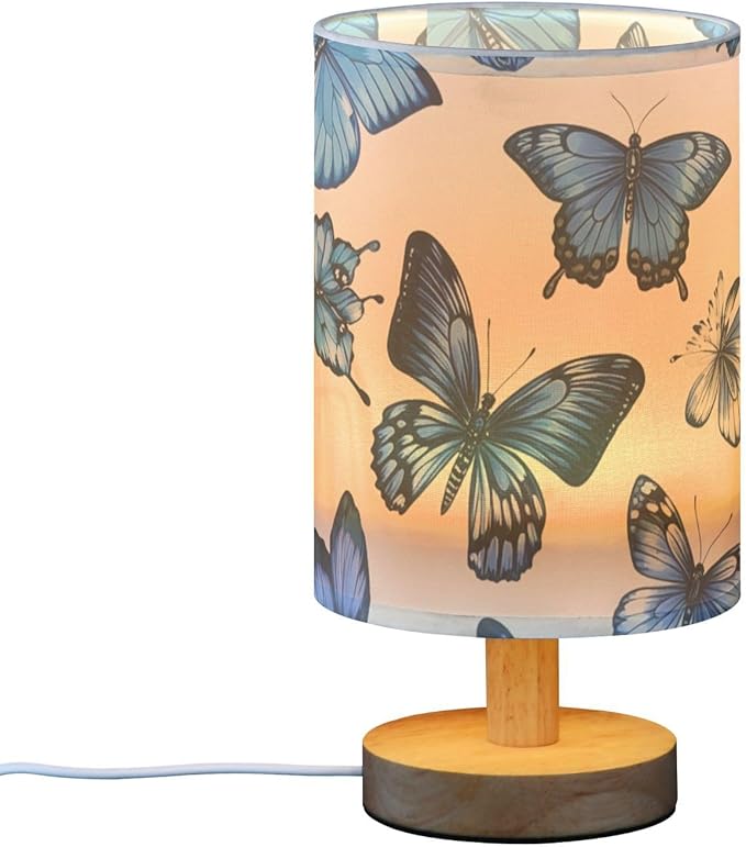 Butterfly LED Table Lamp, Bedside Lamp with Linen Lampshade, Flicker-Free Eye Care USB Plug in Nightstand Lamp, for Bedroom and Office