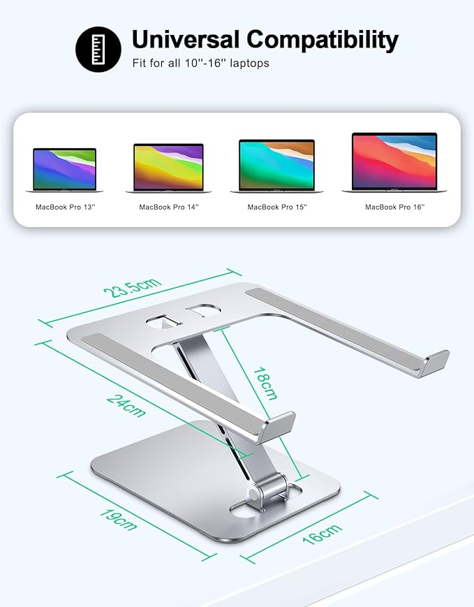 Foldable Laptop Stand, Height Adjustable Ergonomic Computer Stand for Desk, Aluminum Portable Laptop Riser Holder Notebook Mount Compatible with MacBook Pro Air, HP, Dell 10-16"