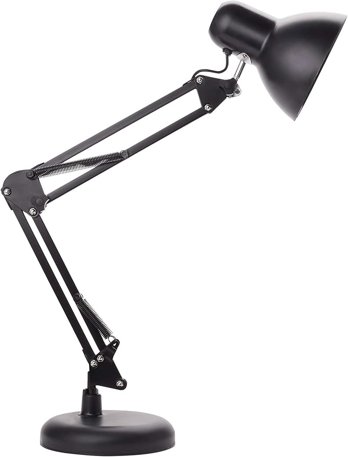 Newhouse Lighting 24-in. Wright Painted Black Metal Swing Arm Lamp with Weighted Base and Clamp NHDK-WR-BK, Tall Desk Lamp for Home Office or Home Improvement, Adjustable Office Desk Accessory