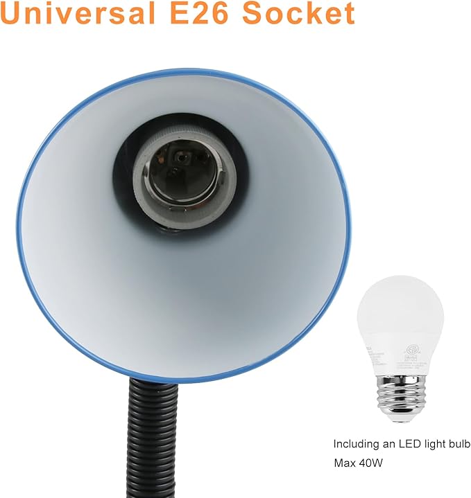 Desk Lamp with LED Bulb, (Blue) Flexible Gooseneck with Table lamp 6000K Metal Desk Lamp with Flexible Hose Neck for Office Living Room Bedroom Bedside Table, College Dorm