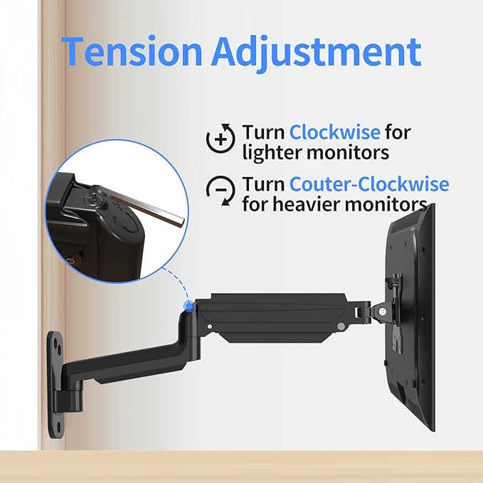 suptek Single Monitor Wall Mount for 17 to 32 Inch Screens, Gas Spring Monitor Arm Wall Mount Holds Up to 17.6lbs, Full Motion Adjustable,VESA Mount 75x75, 100x100(WM01A)