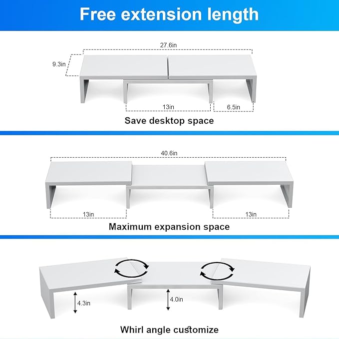 Desk Organizers and Accessories, Dual Monitor Stand Riser, Monitor Desk Shelf for Desktop Organization (White)