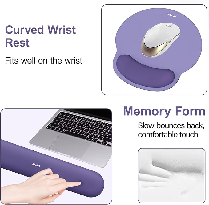 MOSISO Wrist Rest Support for Mouse Pad&Keyboard Set, Circle Curved Ergonomic Mousepad&Coaster Non-Slip Base Home/Office Wrist Support&Easy Typing Pad with Soft Cloth&Silicone Lining, Imperial Purple