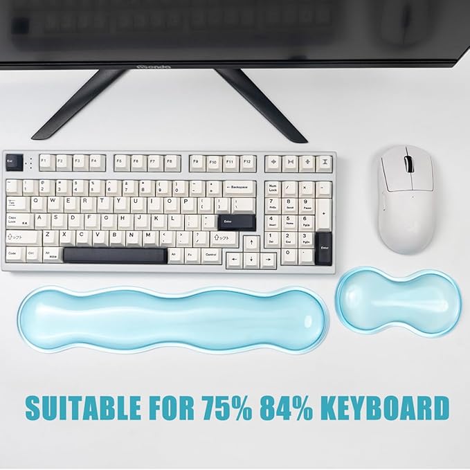 Ergonomic Silicone Gel Keyboard and Mouse Wrist Rest Set – Clear Wrist Rest for Keyboard 60%/68%/75%, Comfort & Support for Typing and Gaming (Blue)