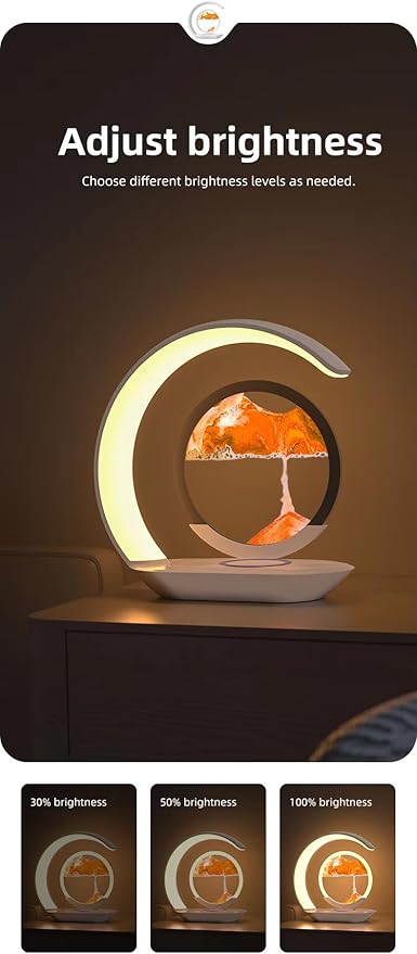 LED Table Lamp with Wireless Charging, Crescent Moon Design, Blue and Orange Sand Art Display, Orange