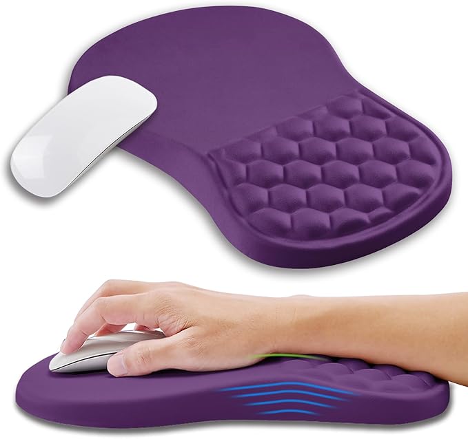 Ergonomic Mouse Pad Wrist Support with Memory Foam Massage Bulge, Carpal Tunnel Mousepad Wrist Rest for Mouse(12x8 inch, Deep Purple)