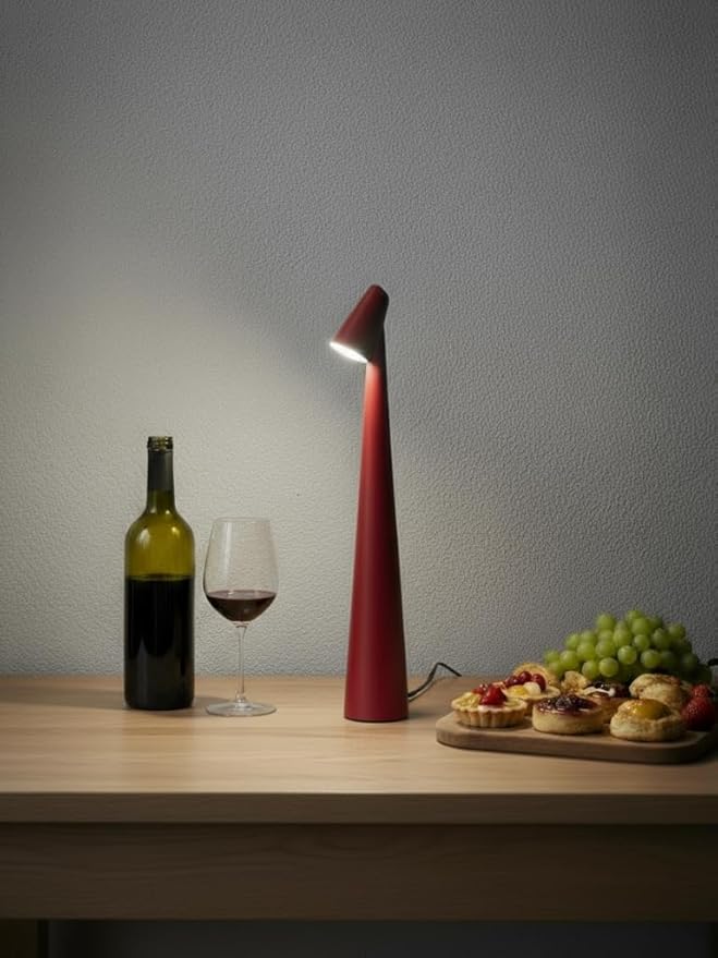 LED Desk Lamp with Touch Control, 3 Color Modes, Portable, Cordless, USB-C Rechargeable, Modern Table Light for Office, Bedroom, Portable, with Multiple Finishes (Red, Large)