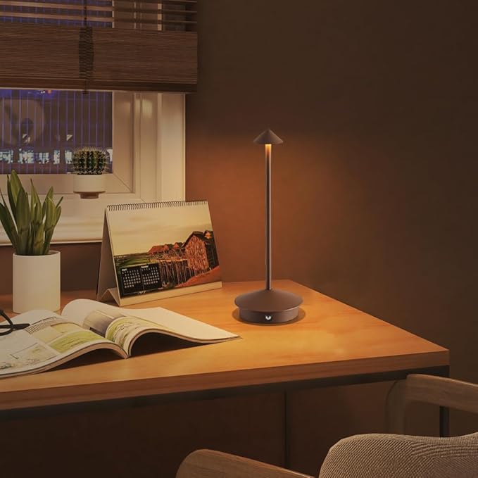 2 Pack Aluminum Cordless Table Lamp, 6000mAh Rechargeable Table Lamps, Portable Touch LED Lamp, Outdoor Waterproof Dimmable Cordless Rechargeable Table Lamps for Restaurant/Patio- Black (Zongse)