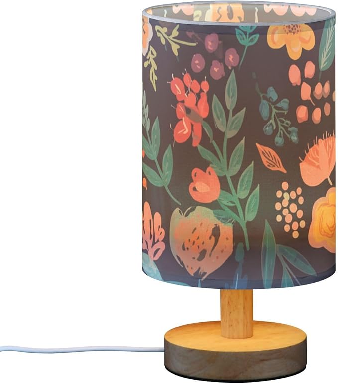 Colorful Floral LED Table Lamp, Bedside Lamp with Linen Lampshade, Flicker-Free Eye Care USB Plug in Nightstand Lamp, for Bedroom and Office