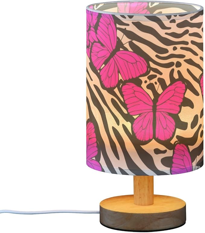 Zebra Butterfly LED Table Lamp, Bedside Lamp with Linen Lampshade, Flicker-Free Eye Care USB Plug in Nightstand Lamp, for Bedroom and Office