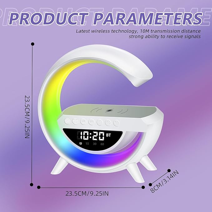 G-Type Wireless Charging Light,Wireless Charging Clock Alarm LED Desk Lamp All-in-One Machine, Suitable for Colored Environmental Lights in Bedrooms, Offices, and Homes
