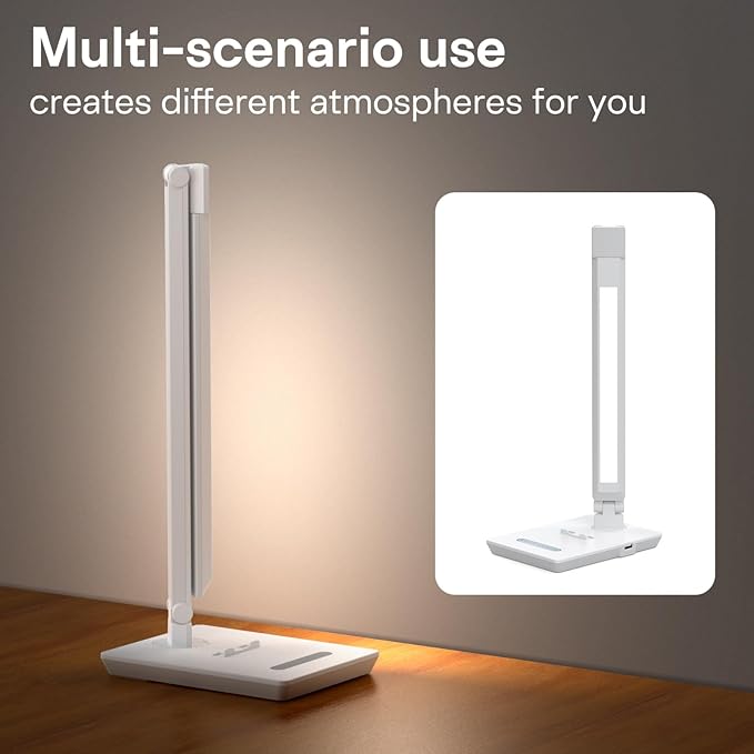 UK Plug Adapter Desk Lamp for 9 Level Brightness Touch Control & 5 Lighting Modes, 14W 900LM Dimmable Eye-Caring Reading LED Desk Light with USB Charging Port, Dimmable Home Office Desk Light