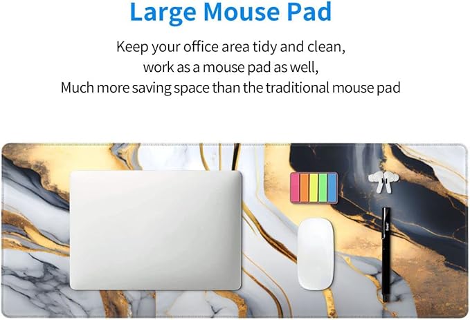 Desk Pad,Office Desk Mat 31.5"×11.8" Large Gaming Mouse Pad,Extended Computer Mouse Pad,Waterproof Thick Big Mouse Pads with Non-Slip Rubber Base Office Home Black White Gold Marble