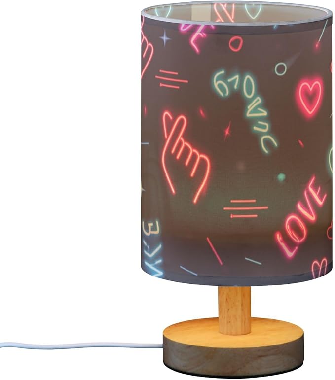 Love Heart LED Table Lamp, Bedside Lamp with Linen Lampshade, Flicker-Free Eye Care USB Plug in Nightstand Lamp, for Bedroom and Office