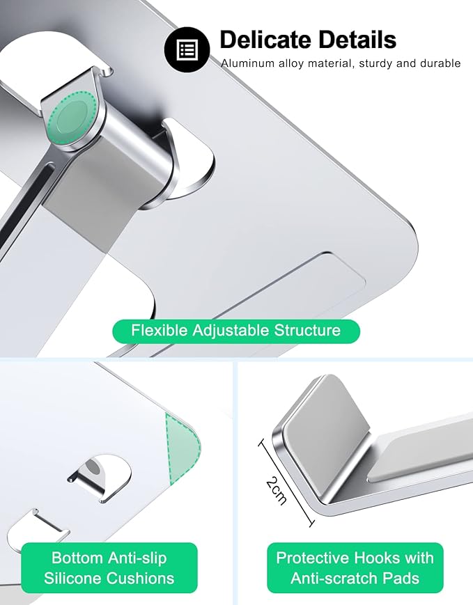Foldable Laptop Stand, Height Adjustable Ergonomic Computer Stand for Desk, Aluminum Portable Laptop Riser Holder Notebook Mount Compatible with MacBook Pro Air, HP, Dell 10-16"