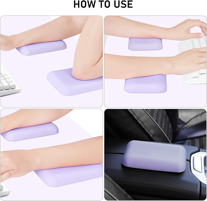 Leolee Elbow Rest Pads for Desk, Purple Ergonomic Wrist Rest Pad Arm Rest Pads with Memory Foam & Non-Slip Base, Armrest Cushion Support Pad Relieve Elbow and Wrist Pain for Computer, Office, 2 Packs