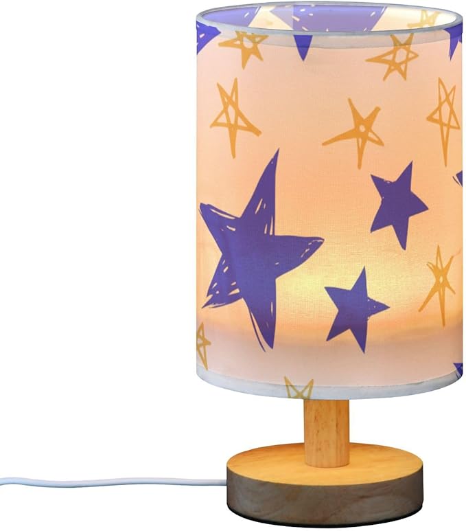 Blue Star LED Table Lamp, Bedside Lamp with Linen Lampshade, Flicker-Free Eye Care USB Plug in Nightstand Lamp, for Bedroom and Office