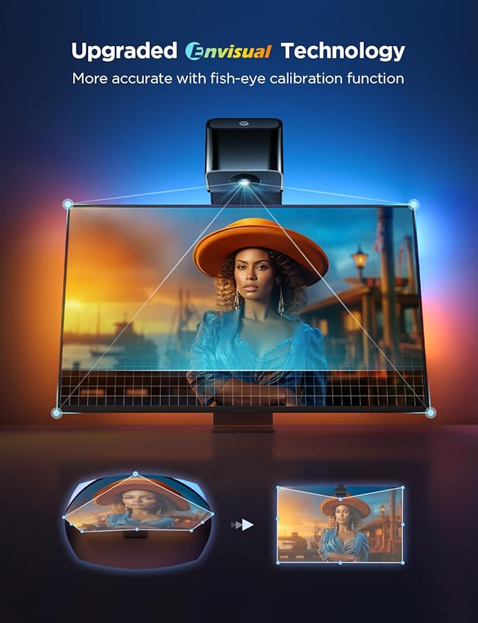 Govee TV Backlight 3 Lite with Fish-Eye Correction Function Sync to 55-65 Inch TVs, 11.8ft RGBICW Wi-Fi LED Strip Lights with Camera, 4 Colors in 1 Lamp Bead, Voice and APP Control, Adapter