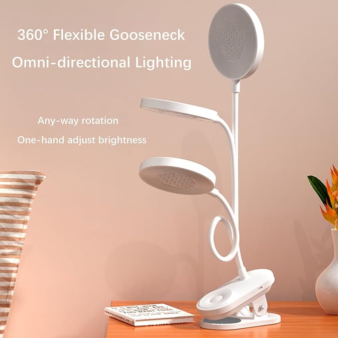 Clip On LED Reading Light, Book Light for Bedroom - 5W Dimmable Touch Control Desk Lamp with Flexible Gooseneck, 19 LED Eye-Caring Night Light, USB Rechargeable, Perfect for Headboard, Study, Office