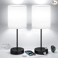 White and Black Lamps for Nightstand Set of 2 - Bedside Table Lamp for Bedroom with Dual USB Ports & AC Outlet, 3-Way Dimmable Lamps for Living Room Boys Room, Night Light with 5000K Daylight Bulbs