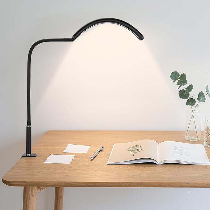 Professional Half Moon LED Desk Light for Nail Techs & Artists – Flexible Gooseneck Lamp with Clamp, 3 Color Modes & 5 Brightness Levels for Manicure, Tattoo, Beauty Work