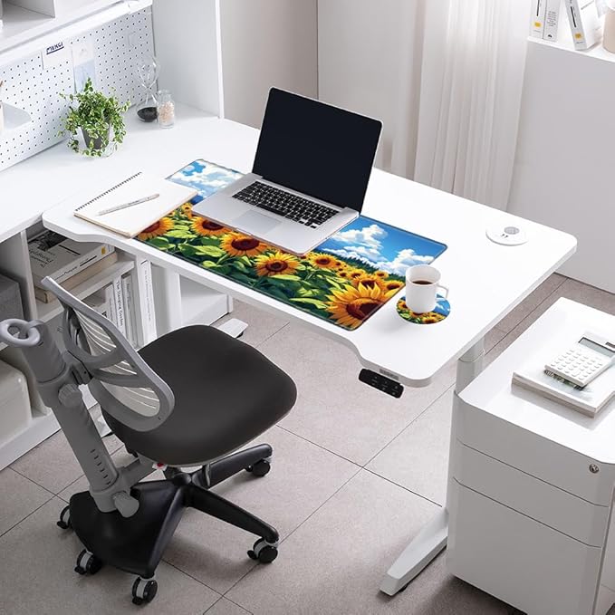 Gaming Mouse Pad Large Mousepad Sunflower Desk Mat XXL Desk Pad 31.5''x15.75'' Computer Mat with Stitched Edge Rubber Base for Work Women Home Office