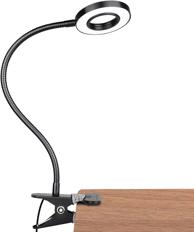 GLORIOUS-LITE LED Clip on Light, 36 LED Eye-Caring Reading Lamp for Dorm Room, 360° Flexible Gooseneck with 4 Color Modes, Dimmable Book Light for Bed, Desk, Headboard, Computer (Black)