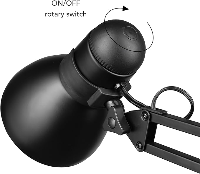 Globe Electric 5698601 28" Heavy Base Top Moving Spring Balanced Swing Arm Desk Lamp, Black, On/Off Rotary Switch on Shade, Office Decor, Reading Light, Home Essentials, Room Lighting