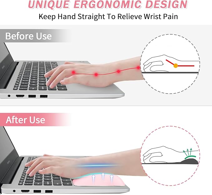 VAGAU Wrist Rests for Laptop, Wrist Support for Keyboard and Mouse, Ergonomic Memory Foam Wrist Pads for Laptop, Office, Computer, Comfortable Typing Support (Pink)