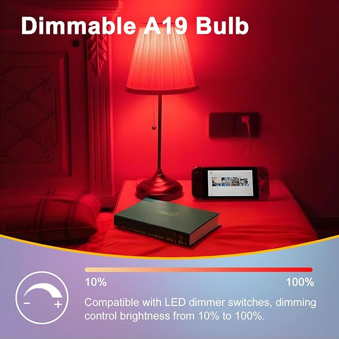 Verbeeck 670nm Red Light Bulb,9W E26 A19 Red Light Sleep Therapy Bulb,Dimmable,Melatonin Promoting,Healthy Sleep Light,Night Light for Bedroom,Baby Nursery,Reading,3 Pack