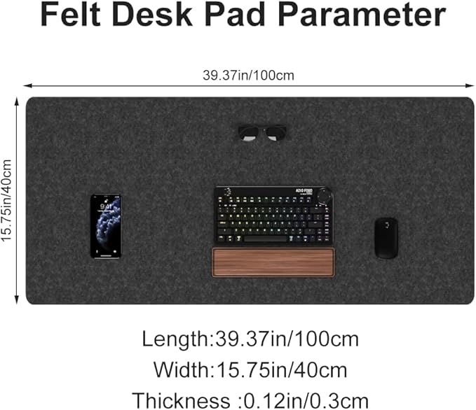 DAWNTREES Large Felt Desk Mat, 40''x16'' Non-Slip Full Desk Mouse Pad, Office Computer Desk Mat for Keyboard,100X40cm Felt Desktop Mat for Desk Pad Protector