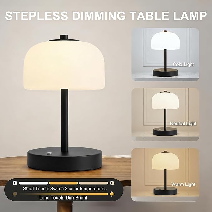 Oneach 9" Touch Control Black Table Lamp with USB A+C Charging Ports, Dimmable LED Bedside Lamp with 3 Color Temperatures, Small Modern Table Lamps for Bedroom Nightstand Living Room