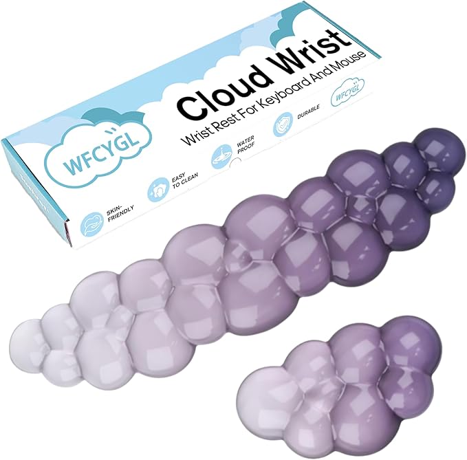 Gel Cloud Wrist Rest for Keyboard and Mouse Gradient Purple Clear Keyboard Wrist Rest Transparent Ergonomic Cute Mouse Wrist Pad Silicone Non-Slip Wrist Pad for Computer Gaming Laptop Home Office