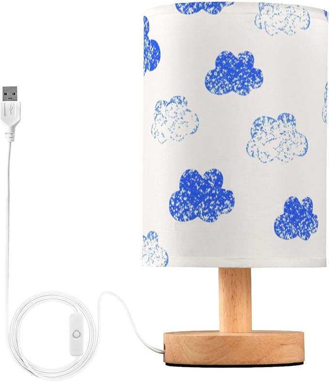 Cloud LED Table Lamp, Bedside Lamp with Linen Lampshade, Flicker-Free Eye Care USB Plug in Nightstand Lamp, for Bedroom and Office