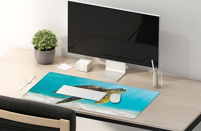 SSOIU Large Mouse Pad, Full Desk XXL Extended Gaming Mouse Pad 35.5" X 15.7", Waterproof Desk Mat with Stitched Edge, Non-Slip Laptop Computer Keyboard Mousepad for Office & Home, Sea Turtle