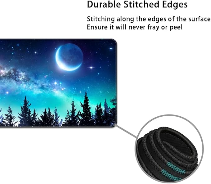 MIBITRI Keyboard Mouse Pad Set, Extended Gaming Mouse Pad+Ergonomics Keyboard Wrist Rest Support, Memory Foam, Easy Typing, 3Pcs XXL Ultra Thick Desk Mat, Moon Forest