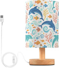 Blue Dolphin LED Table Lamp, Bedside Lamp with Linen Lampshade, Flicker-Free Eye Care USB Plug in Nightstand Lamp, for Bedroom and Office
