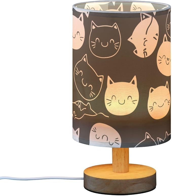 Cat LED Table Lamp, Bedside Lamp with Linen Lampshade, Flicker-Free Eye Care USB Plug in Nightstand Lamp, for Bedroom and Office