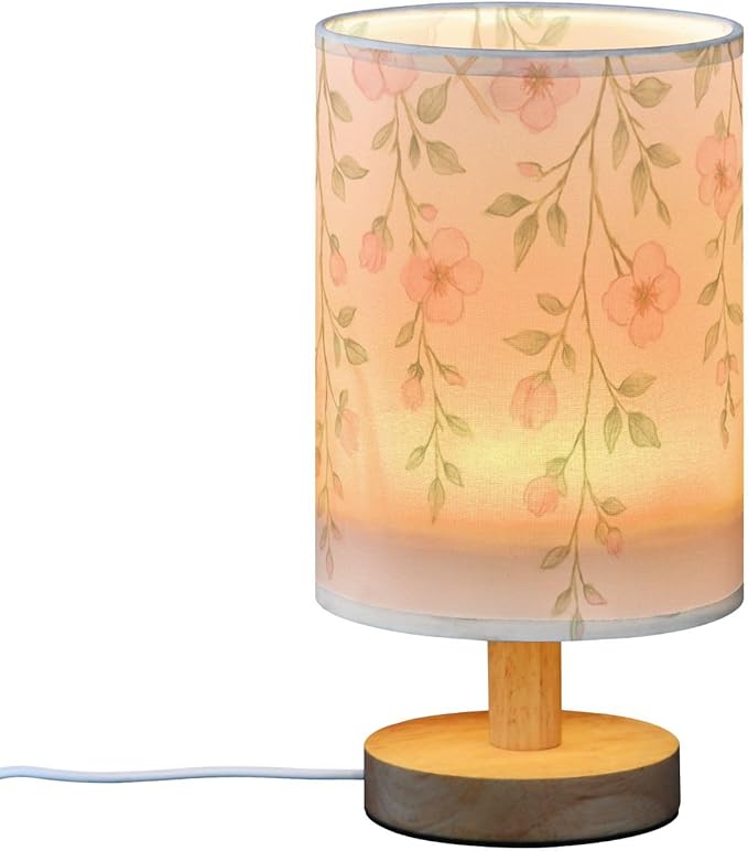 Flower LED Table Lamp, Bedside Lamp with Linen Lampshade, Flicker-Free Eye Care USB Plug in Nightstand Lamp, for Bedroom and Office