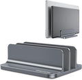 OMOTON Vertical Laptop Stand [Updated Double Version], Desktop Aluminum Mac Book Stand with Adjustable Dock Size, Fits All Mac Book, Surface, Chrome Book and Gaming Laptops (Up to 17.3 inch) (Grey)