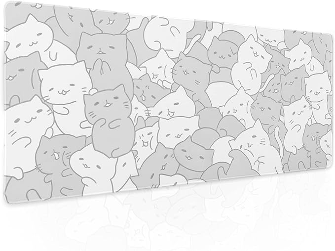 aportt White Kawaii Cats Gaming Mouse Pad XL Cute Anime Kittens Japanese Extended Big Large Desk Mat Non-Slip Rubber Base Stitched Edge Long Keyboard Mousepad for PC Computer Laptop,31.5×11.8 Inches