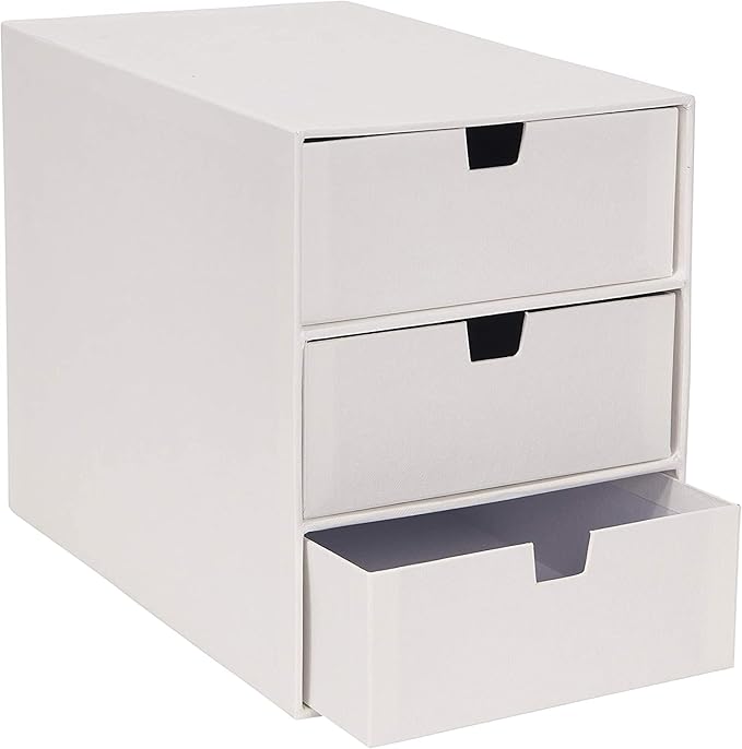 Bigso Box of Sweden Ingrid 3-Drawer Fiberboard Desk Organizer for Office Supplies and Accessories - Stackable Makeup Drawer Organizer - 6.3in x 9.9in x 8.1in - White