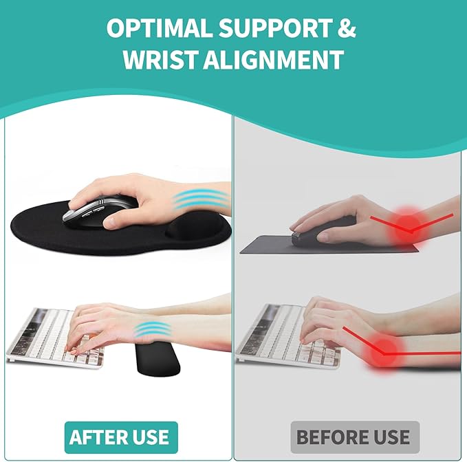 eulps Mouse Pad Wrist Support, Ergonomic Memory Foam Keyboard Wrist Pad & Gel Wrist Rest Set for Computer Keyboard for Easy Typing for Office & Home(Black Set)