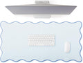 Scalloped Desk Mat Large Scalloped Piping Cute Desk Mat Aesthetic Preppy Table Pad Large Nonslip Pad with Edge Stitching Waterproof Gaming(Blue,31.5 x 15.75 Inches)