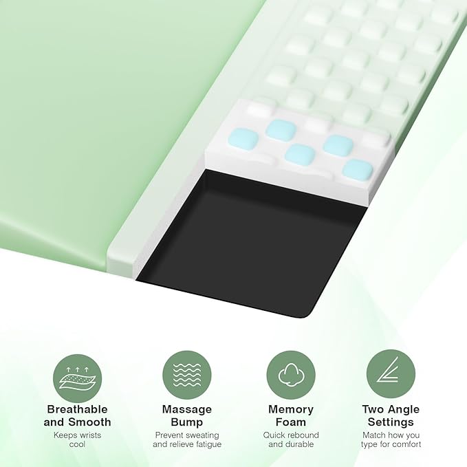 Ospelelf Ergonomic Mouse Pad and Keyboard Stand Wrist Rest Set, Memory Foam Comfort, Wrist Support for Typing, Office Desk Accessories, Green