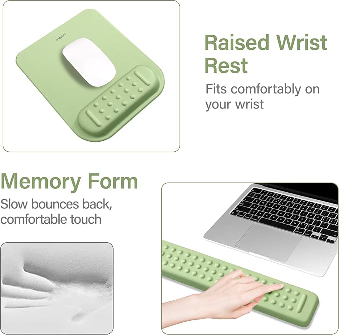 MOSISO Computer Keyboard Stand&Wrist Rest Support for Keyboard &Mouse Pad Set, Ergonomic Massage Wrist Rest Set, Easy Typing Working Acrylic Clear Stand for Office Home, Sage Green