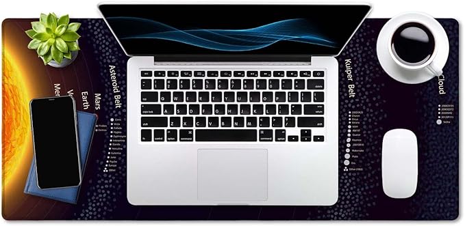 SSOIU Extended Gaming Mouse Pad XXL ArtSo Large Keyboard Mat Long Mousepad Desk Decor Writing Pad Non Slip Rubber Base Stitched Edges for Work, 35.5" x 15.7", Solar System with Scientific Information
