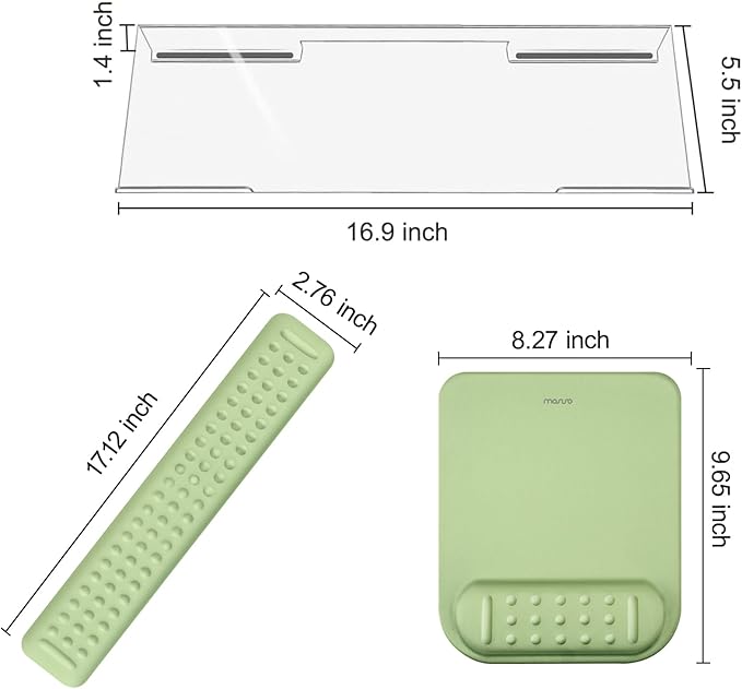 MOSISO Computer Keyboard Stand&Wrist Rest Support for Keyboard &Mouse Pad Set, Ergonomic Massage Wrist Rest Set, Easy Typing Working Acrylic Clear Stand for Office Home, Sage Green