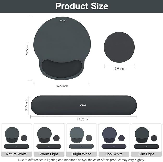 MOSISO Wrist Rest Support for Mouse Pad&Keyboard Set, Circle Curved Ergonomic Mousepad&Coaster Non-Slip Base Home/Office Wrist Support&Easy Typing Pad with Soft Cloth&Silicone Lining, Slate Gray